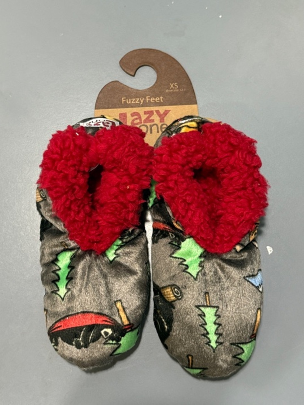 Lazy One Kids Red-Trim Woodland Fuzzy Slippers